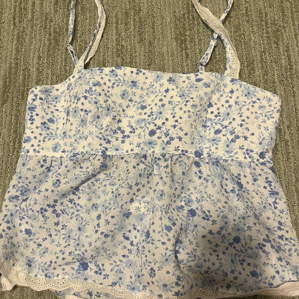 Altar'd State Blue Floral Babydoll Top M